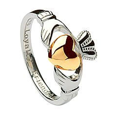 Silberner Claddagh Ring mit 10 Karat Gold Herz
